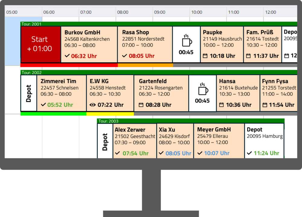 Telematik- und Navigationssystem Tourbo.board mit  Fahrer App und Einblick fuer den Verkauf