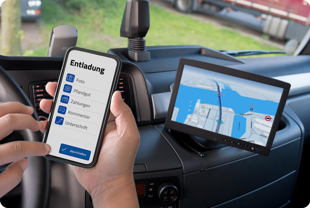 Telematik- und Navigationssystem Tourbo.board mit  Fahrer App als Zwei-Geraete-Loesung