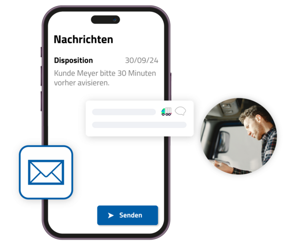 Telematik- und Navigationssystem Tourbo.board mit Fahrer-App und Nachrichtenfunktion zwischen Disposition und Fahrer