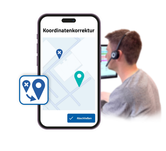 Telematik- und Navigationssystem Tourbo.board und Fahrer App mit Verbesserung der Koordinate durch den Fahrer an die Disposition